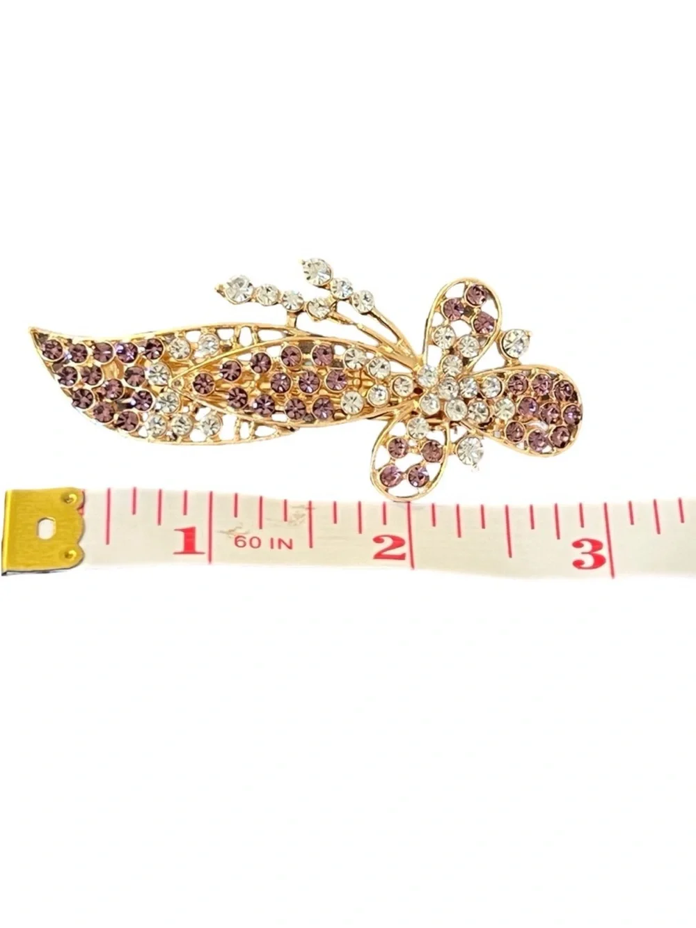 Gold Tone Pink Crystal Butterfly Floral Hair Clip FINAL PRICE DROP